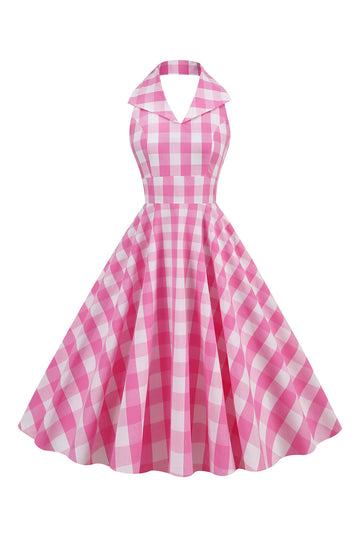 Pink Pin Up Plaid Vestido Vintage dos anos 1950